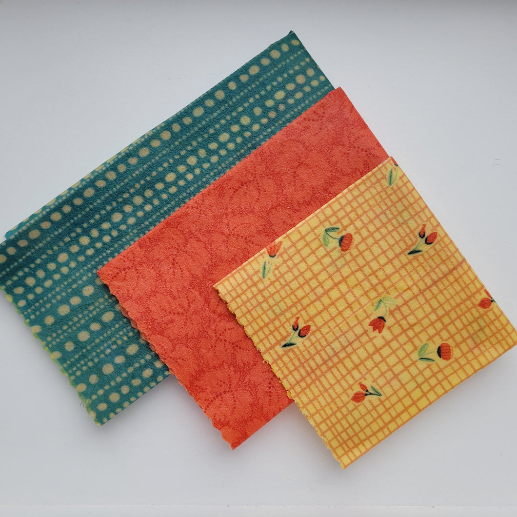 Coral and Teal Beeswax Wrap 3 Pack